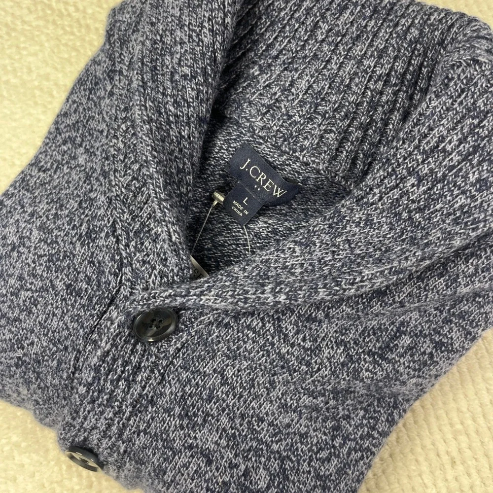 New J. Crew‎ Men's Speckled Blue Shawl Collar Button Sweater Size L